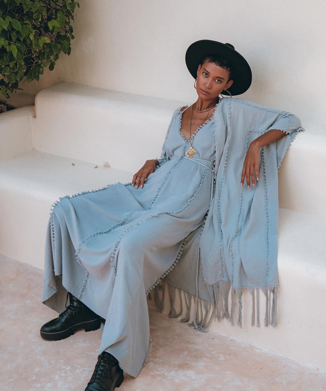 Sky Blue Poncho Robe • Boho Cape for Women • Bridal Cover Up for Wedding - AYA Sacred Wear