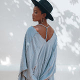 Sky Blue Poncho Robe • Boho Cape for Women • Bridal Cover Up for Wedding - AYA Sacred Wear