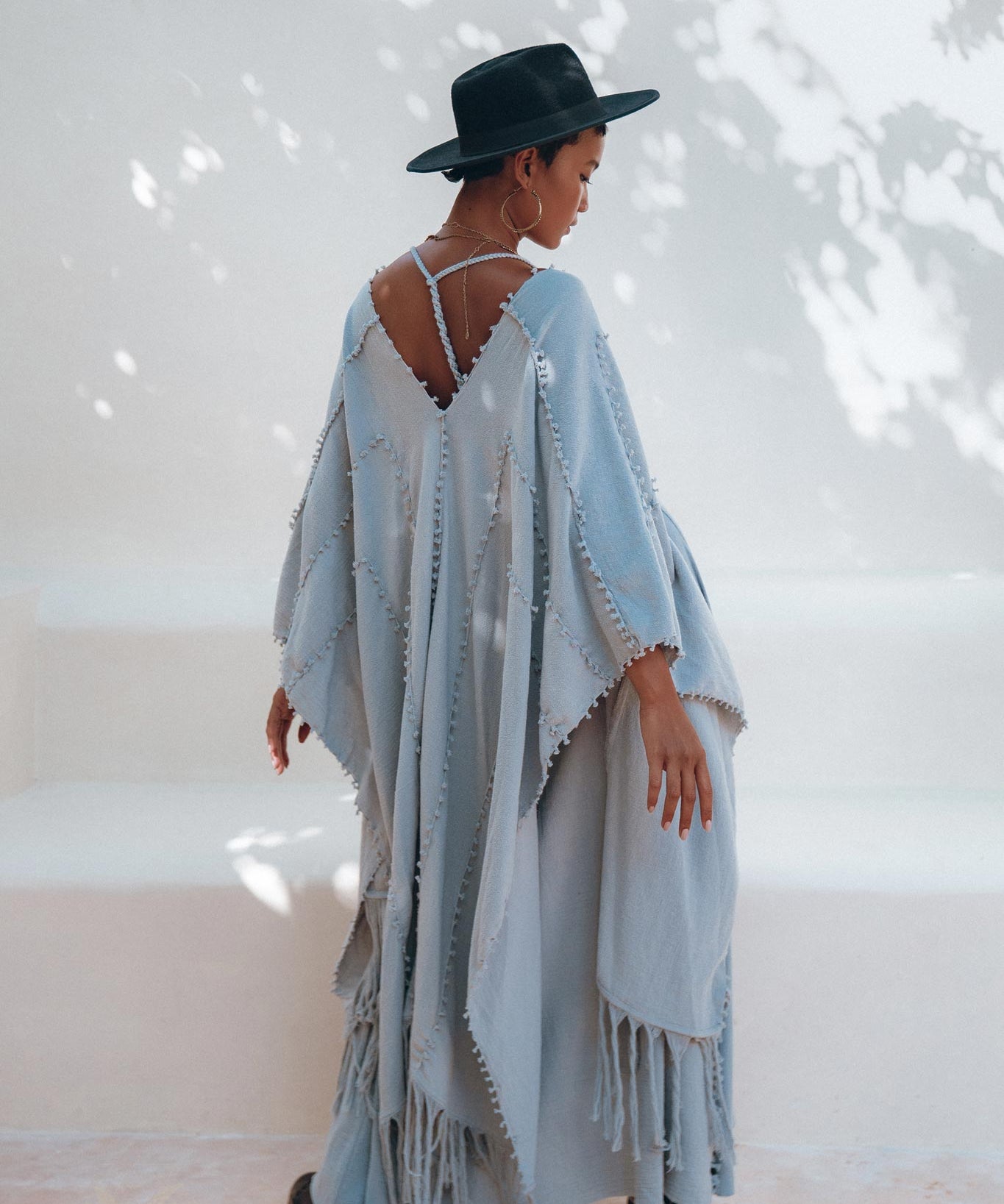 Sky Blue Poncho Robe • Boho Cape for Women • Bridal Cover Up for Wedding - AYA Sacred Wear