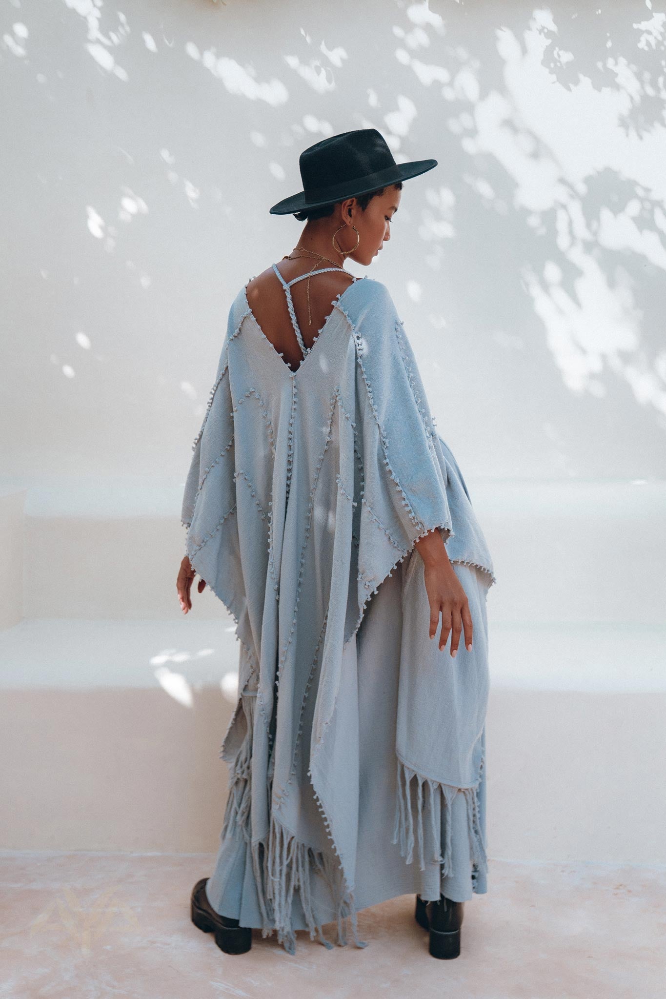 Sky Blue Poncho Robe • Boho Cape for Women • Bridal Cover Up for Wedding - AYA Sacred Wear