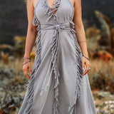 Sky Blue Tassel Dress • Organic Raw Cotton Bridesmaid Dress - AYA Sacred Wear