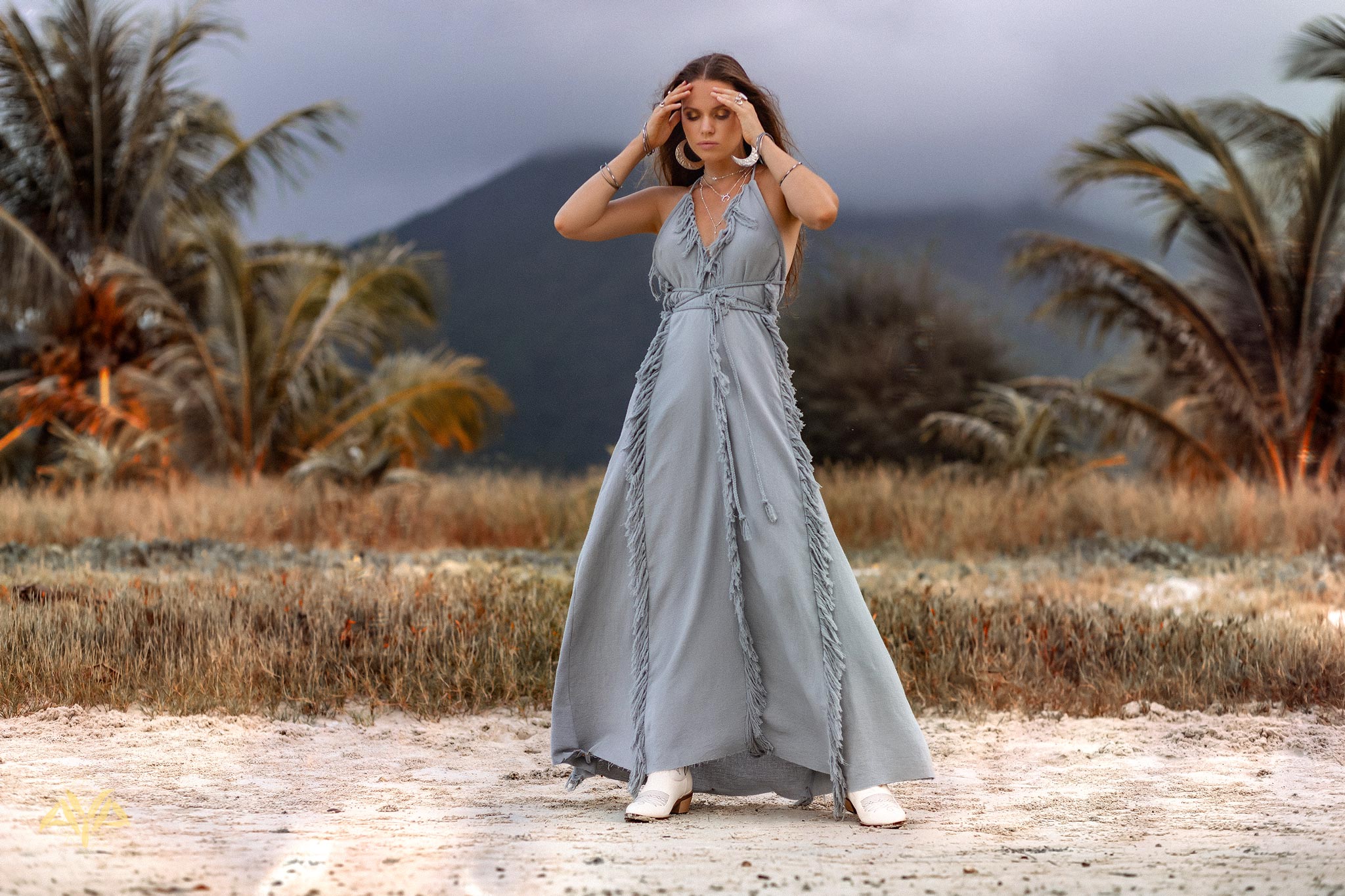 Sky Blue Tassel Dress • Organic Raw Cotton Bridesmaid Dress - AYA Sacred Wear