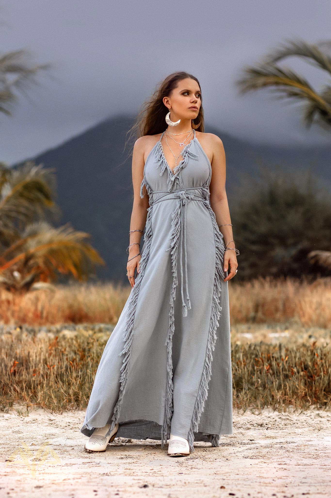 Sky Blue Tassel Dress • Organic Raw Cotton Bridesmaid Dress - AYA Sacred Wear