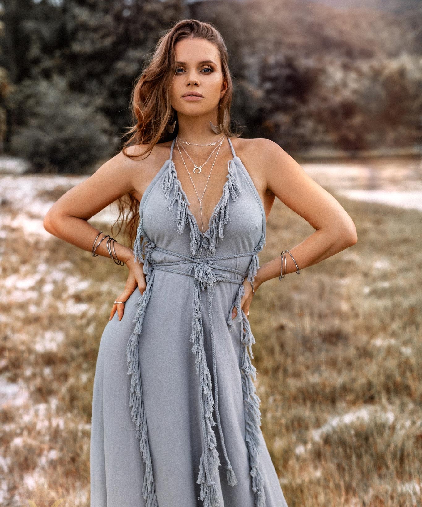 Sky Blue Tassel Dress • Organic Raw Cotton Bridesmaid Dress - AYA Sacred Wear