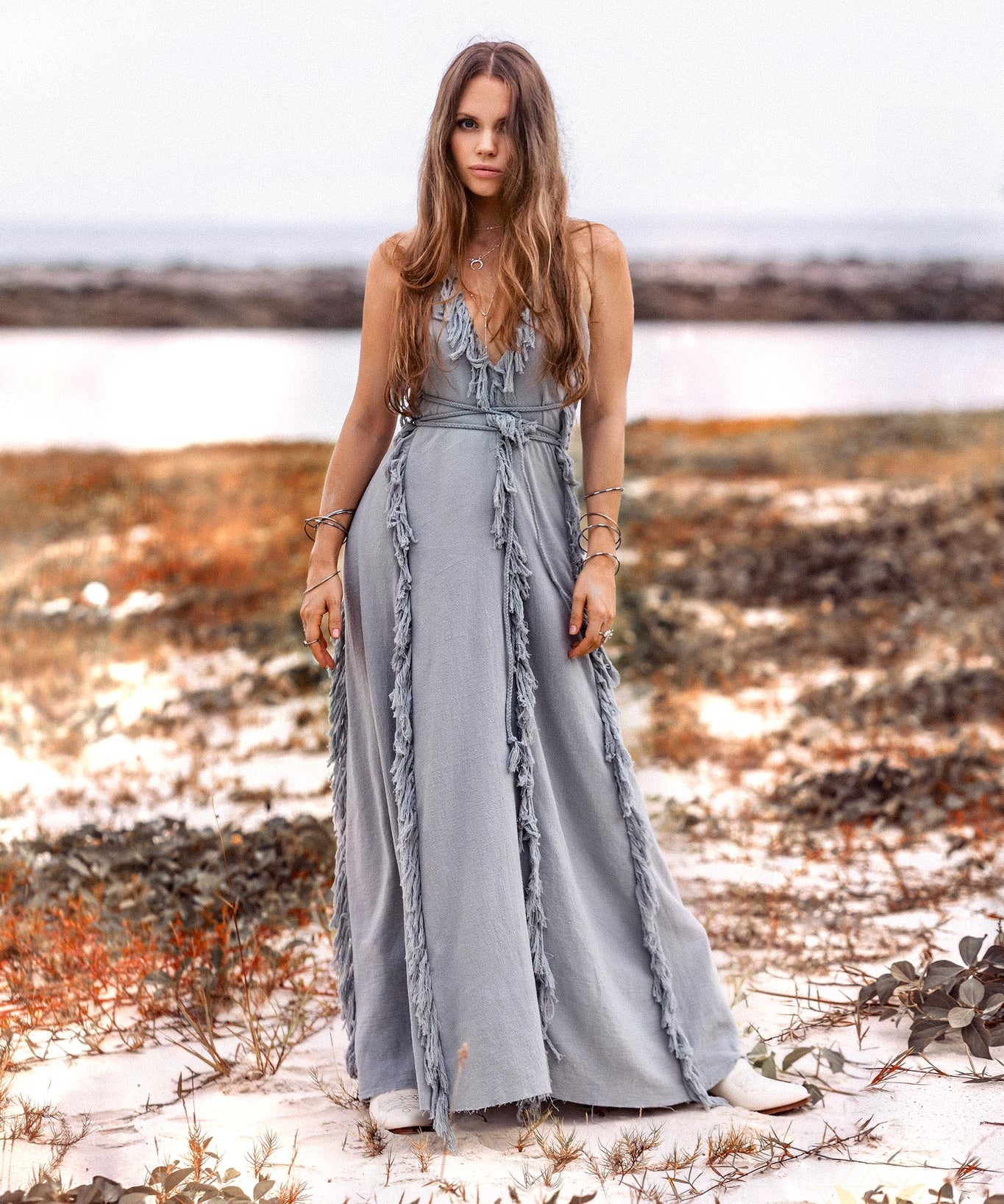 Sky Blue Tassel Dress • Organic Raw Cotton Bridesmaid Dress - AYA Sacred Wear