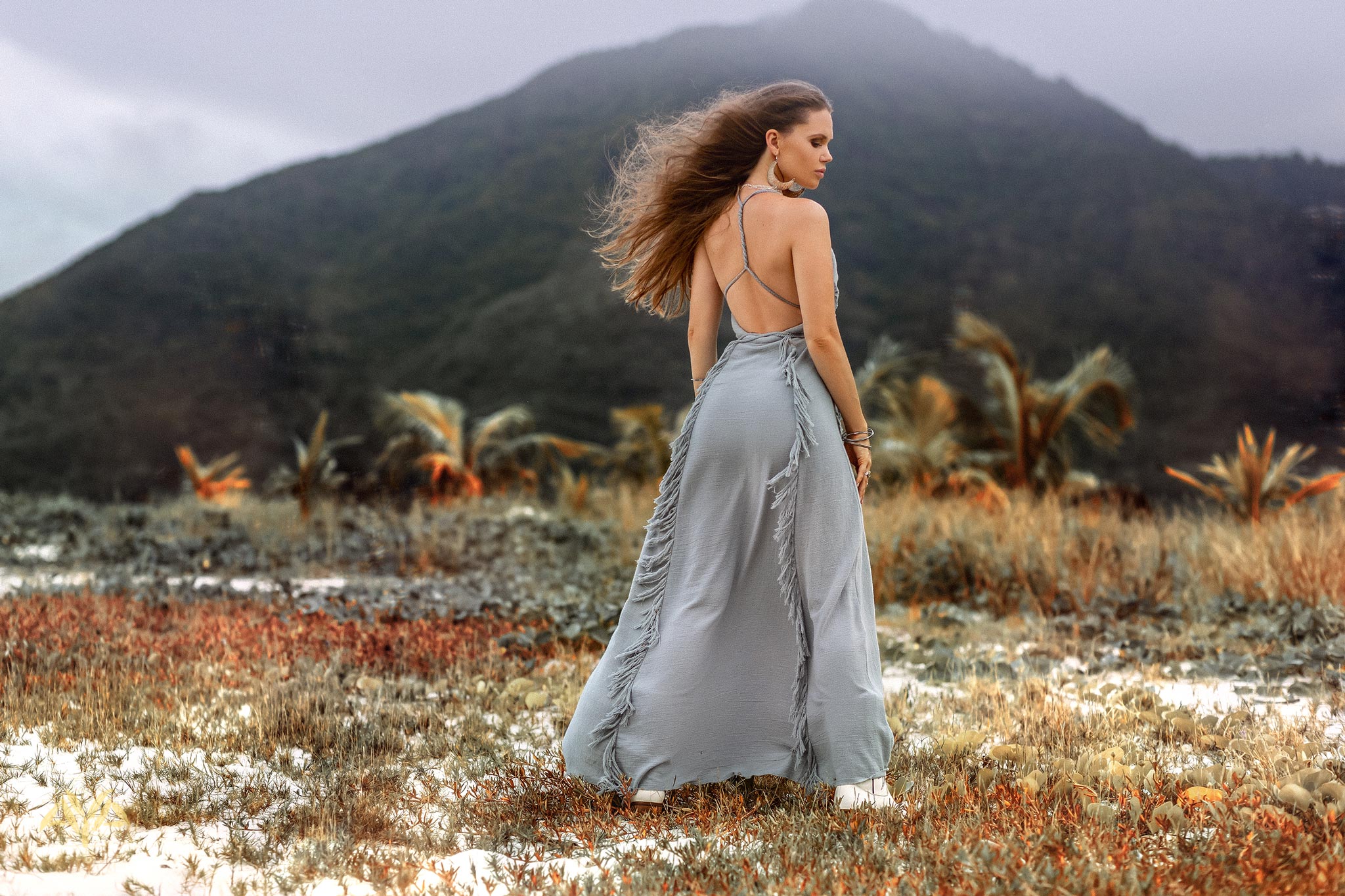 Sky Blue Tassel Dress • Organic Raw Cotton Bridesmaid Dress - AYA Sacred Wear