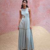 Shop Aya Sacred Wear's stunning hand embroidered sky blue dress for a unique, one-of-a-kind look. 