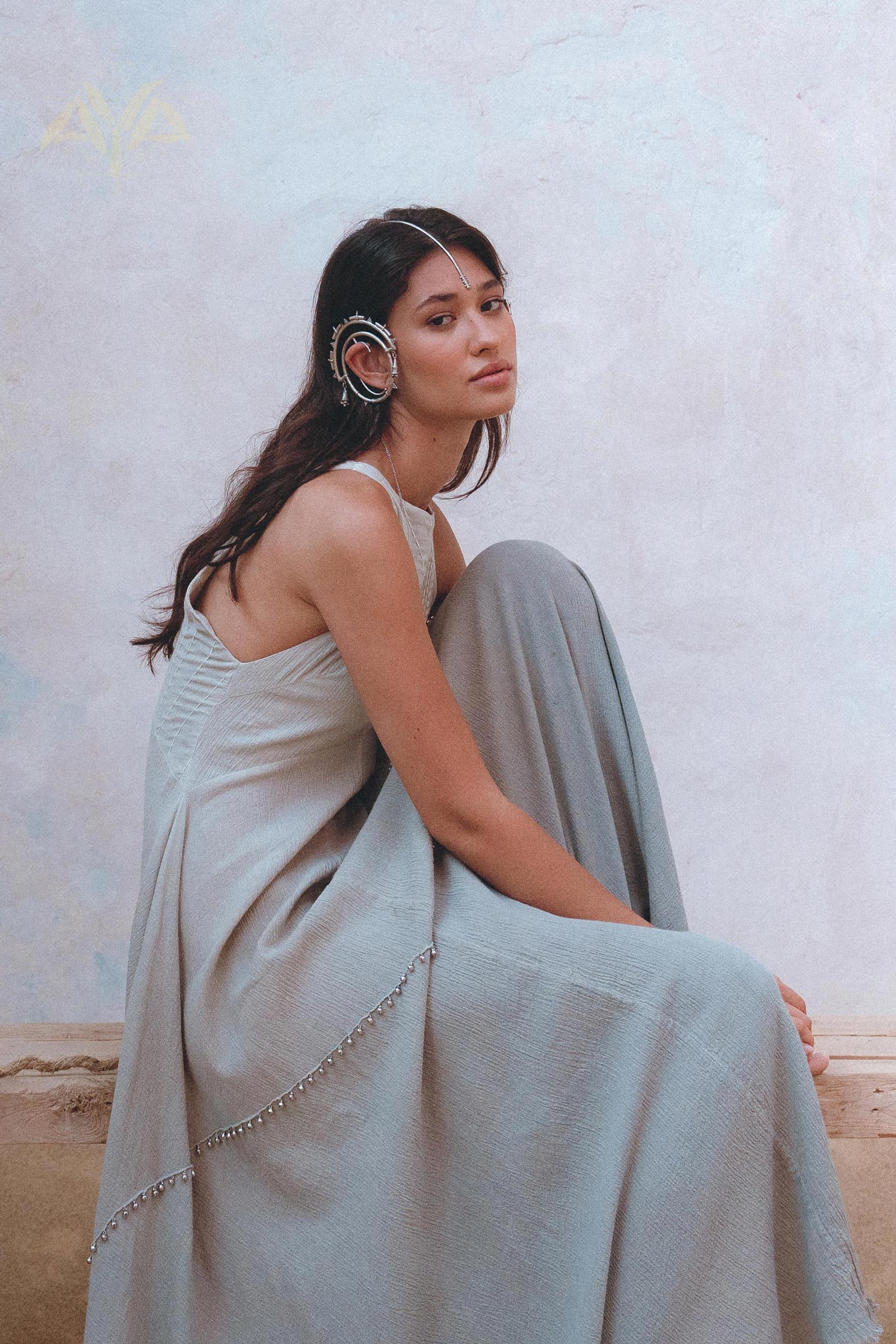 Look beautiful in Aya Sacred Wear's hand embroidered sky blue dress.