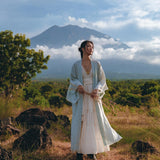 Linen Cardigan with Belt, Linen Sky Blue Overcoat, Long Jacket Women - AYA Sacred Wear