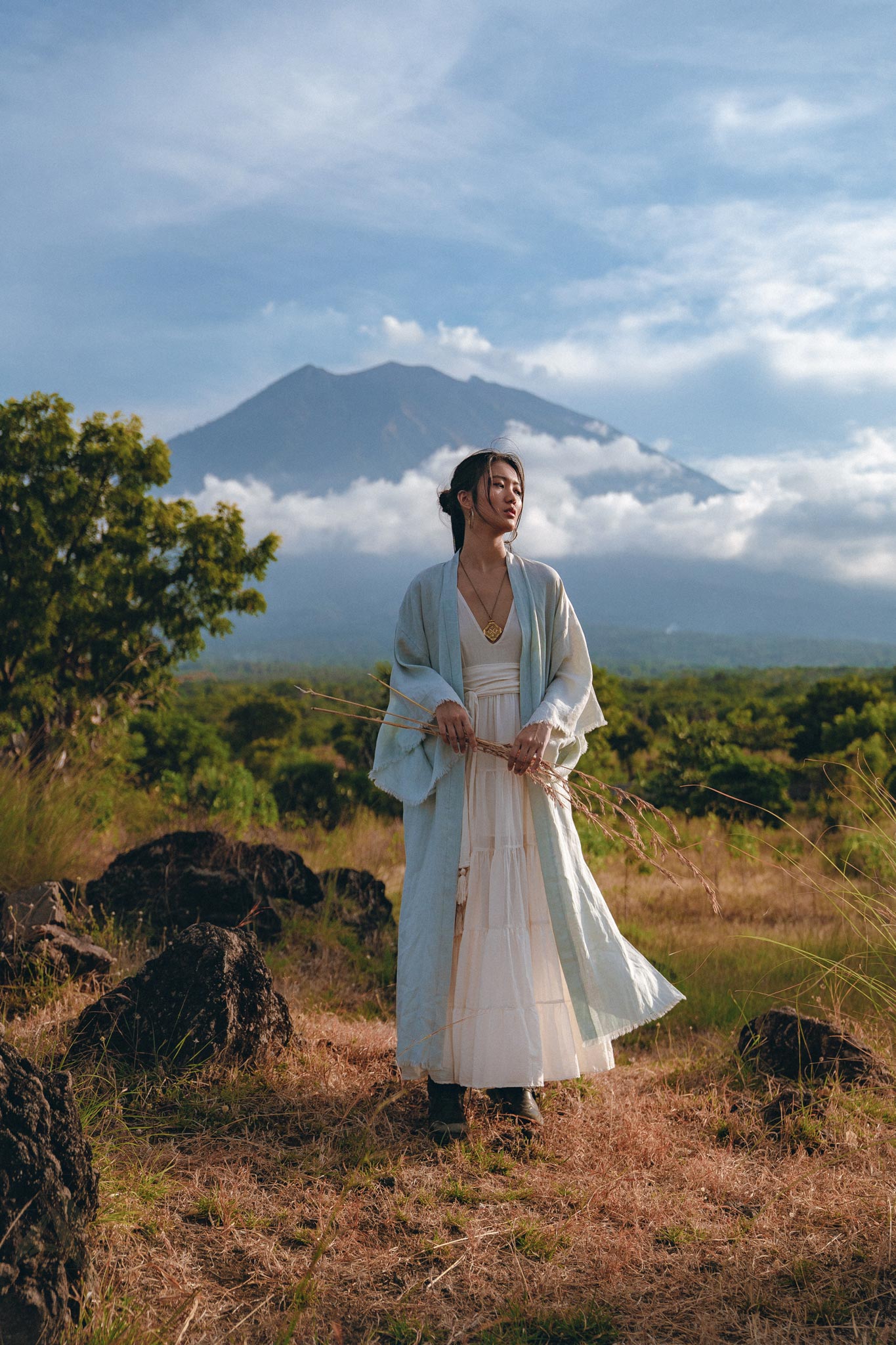 Linen Cardigan with Belt, Linen Sky Blue Overcoat, Long Jacket Women - AYA Sacred Wear