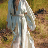 Linen Cardigan with Belt, Linen Sky Blue Overcoat, Long Jacket Women - AYA Sacred Wear