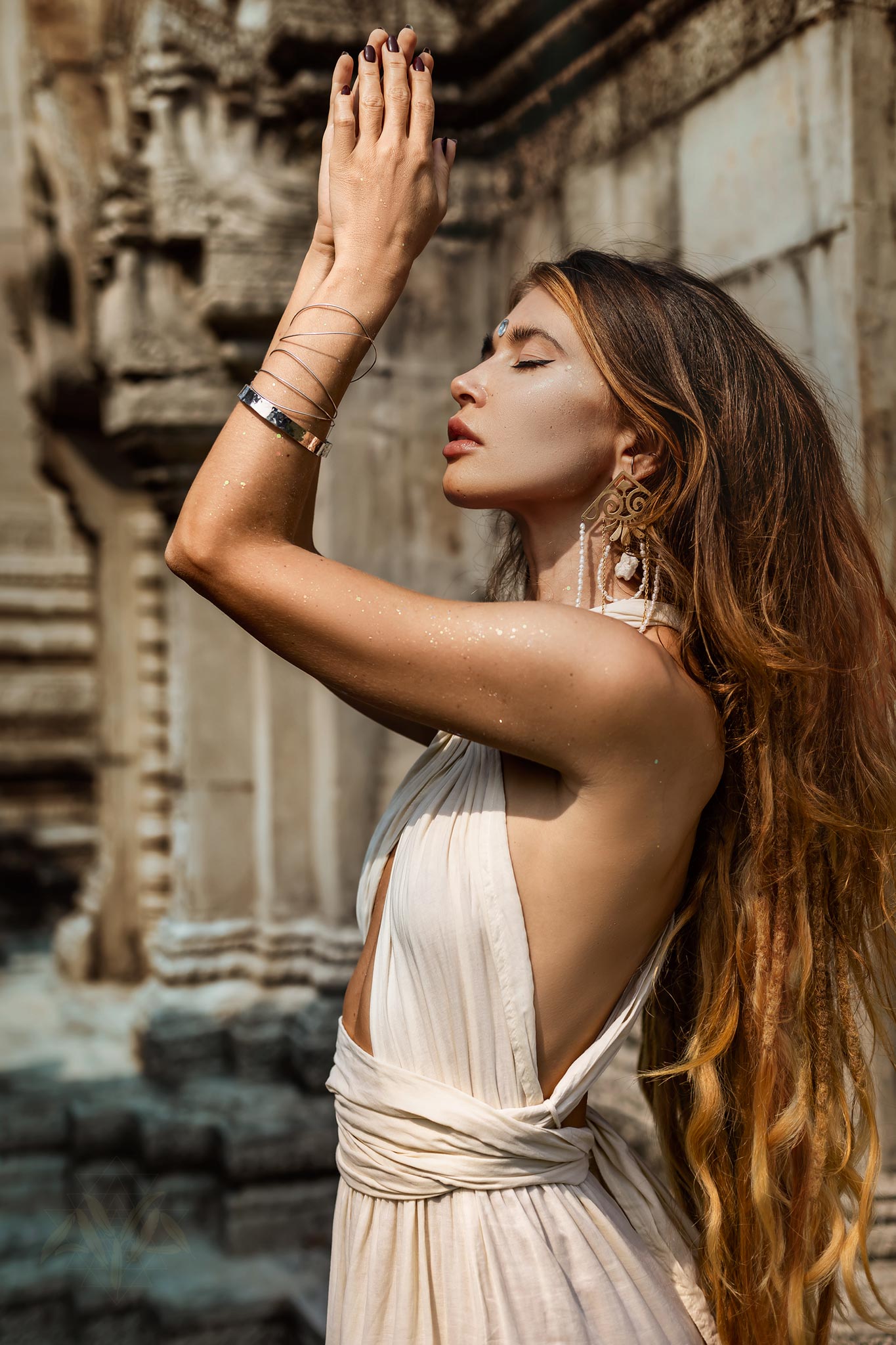 Off-White Bohemian Adjustable Dress, Evening Open Back Belly Dress - AYA Sacred Wear 