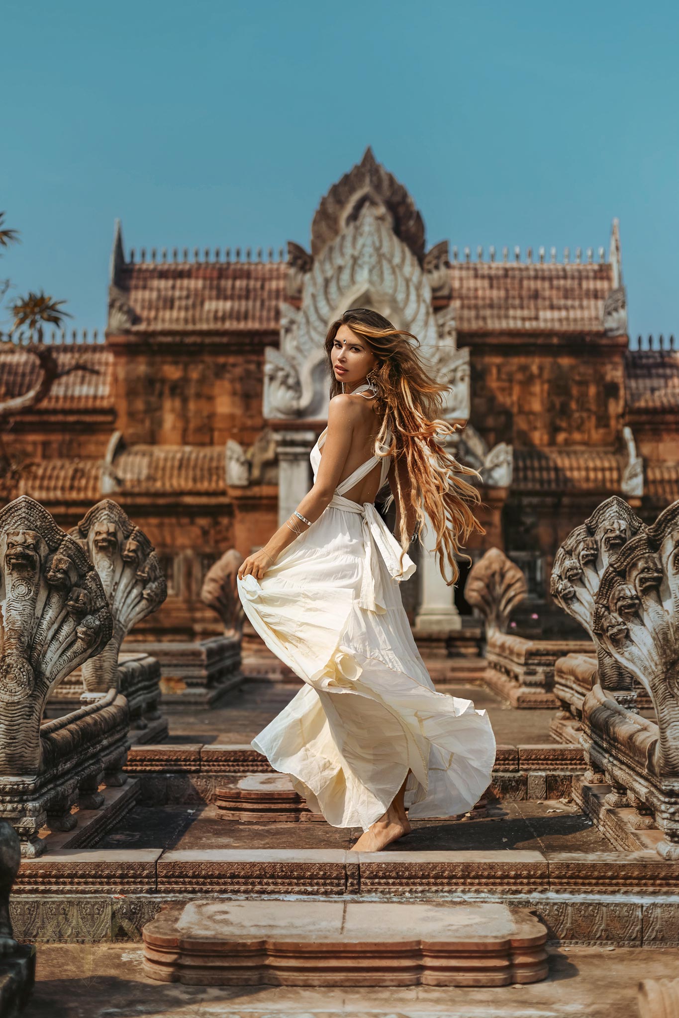 Off-White Bohemian Adjustable Dress, Evening Open Back Belly Dress - AYA Sacred Wear 