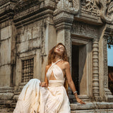 Off-White Bohemian Adjustable Dress, Evening Open Back Belly Dress - AYA Sacred Wear 