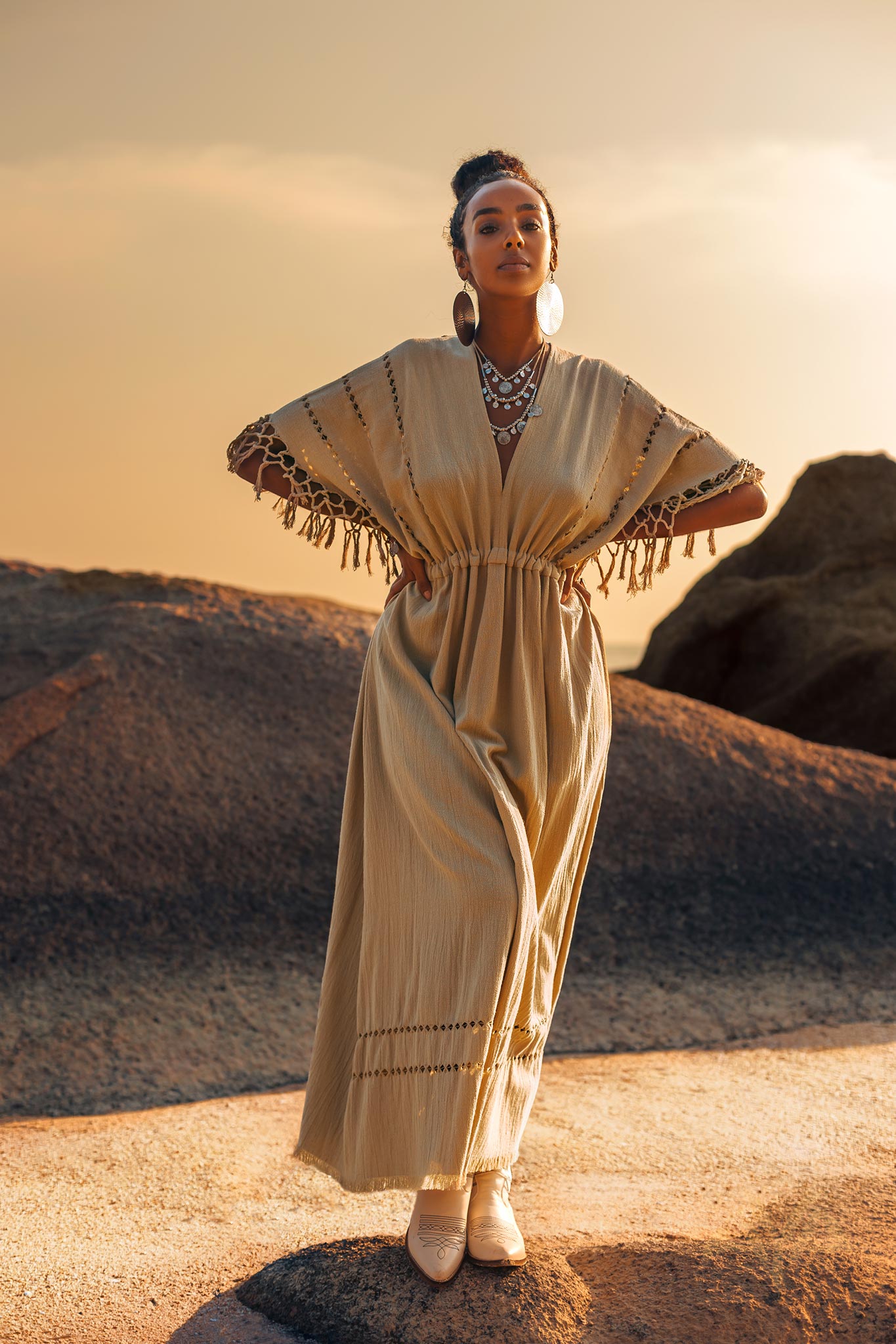 Creamy Sage Boho Dress Plus Size Dress for Women Kaftan Maxi Dress by AYA Sacred Wear