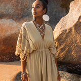 Creamy Sage Boho Dress Plus Size Dress for Women Kaftan Maxi Dress by AYA Sacred Wear