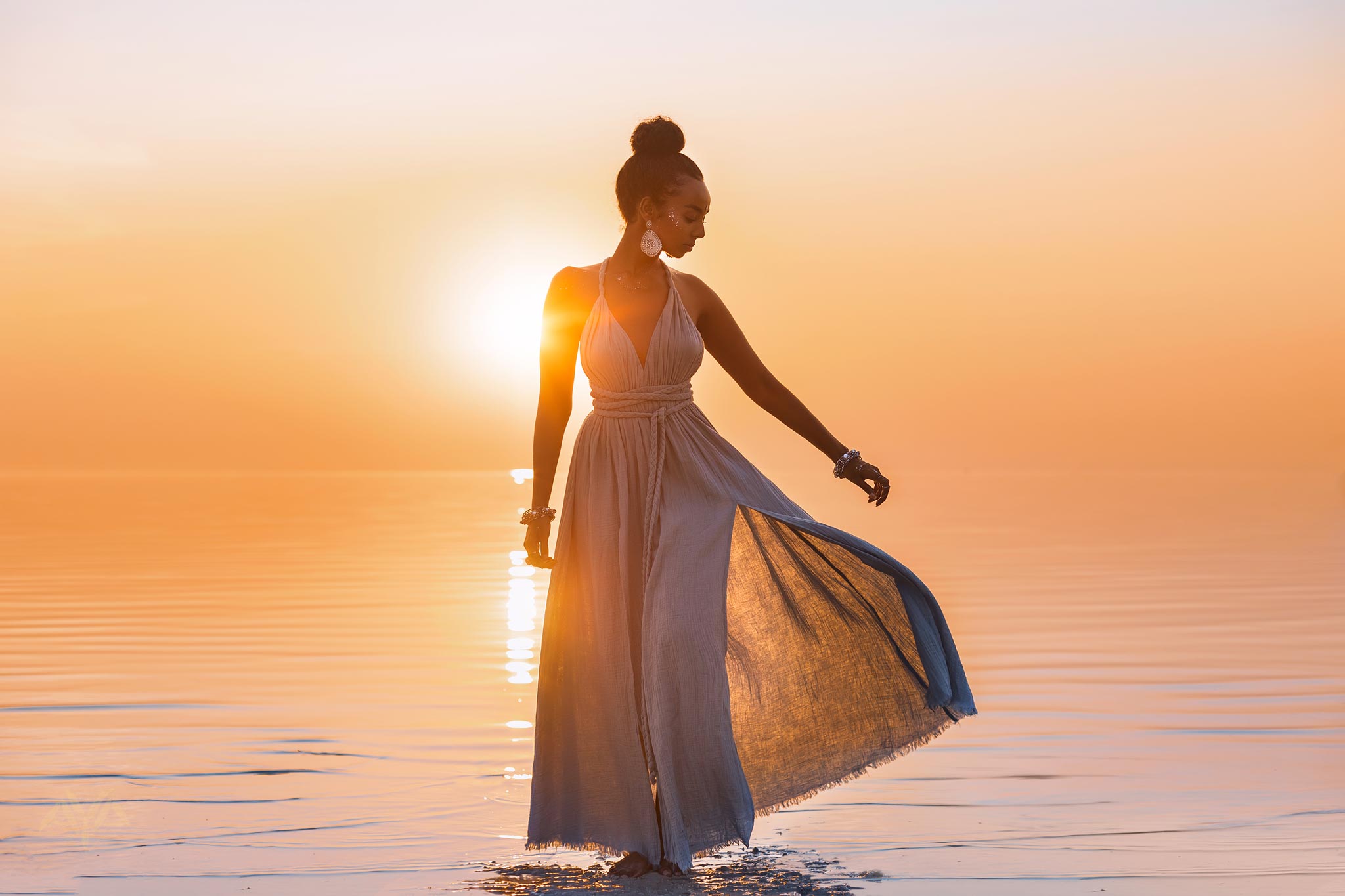 Sky Blue Greek Goddess Dress Sky Blue Long Maxi Belted Dress by AYA Sacred Wear