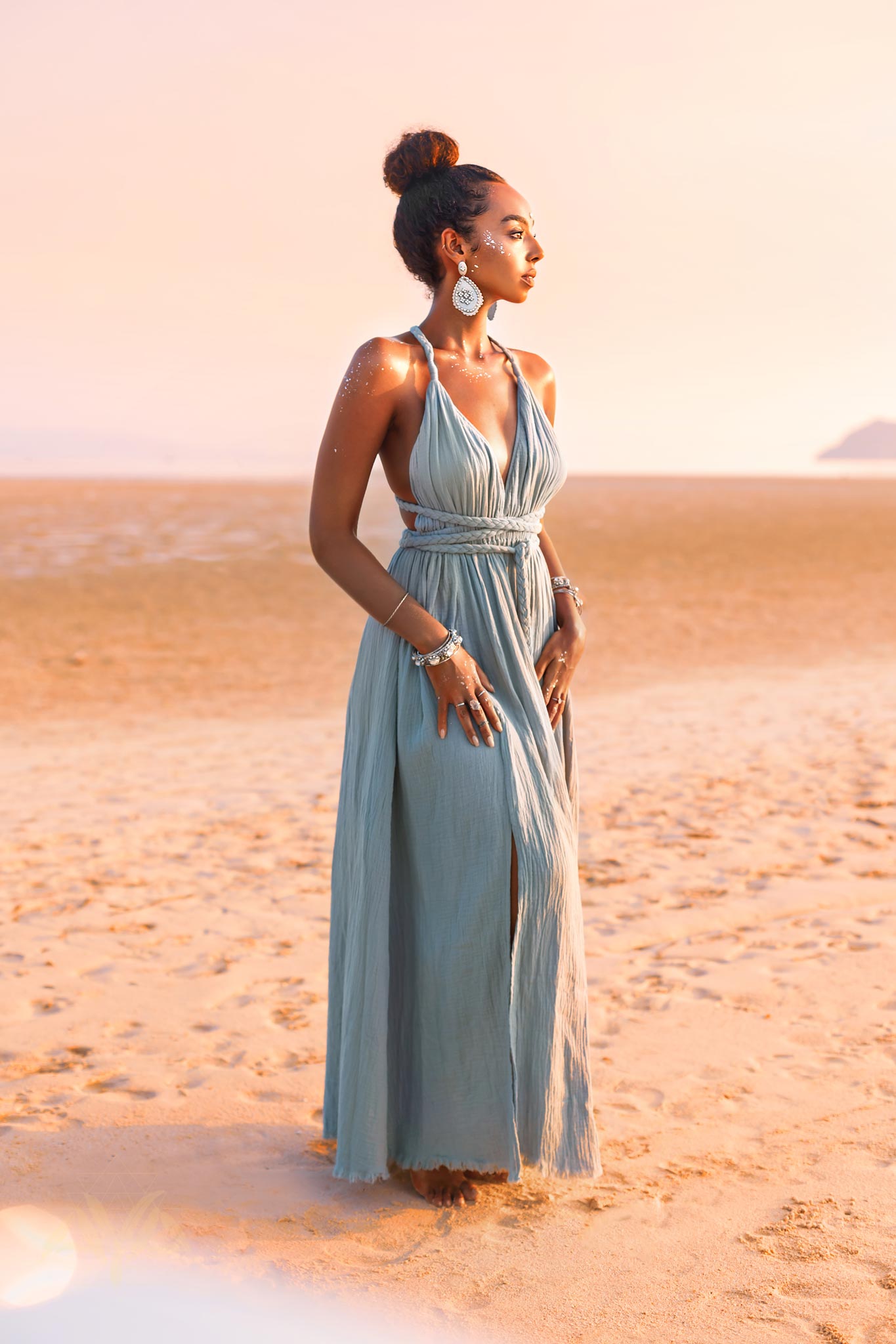 Sky Blue Greek Goddess Dress Sky Blue Long Maxi Belted Dress by AYA Sacred Wear