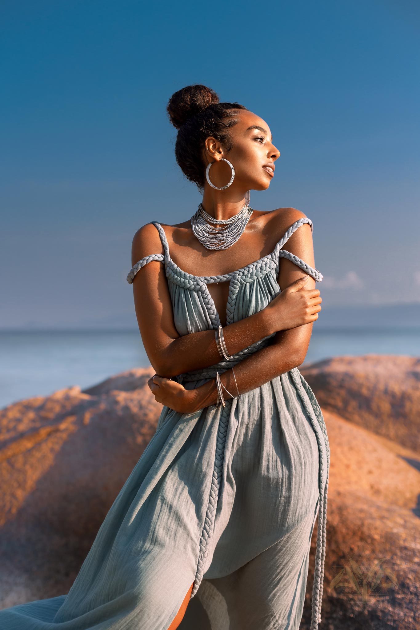 Sky Blue Greek Goddess Prom Boho Dress by AYA Sacred Wear