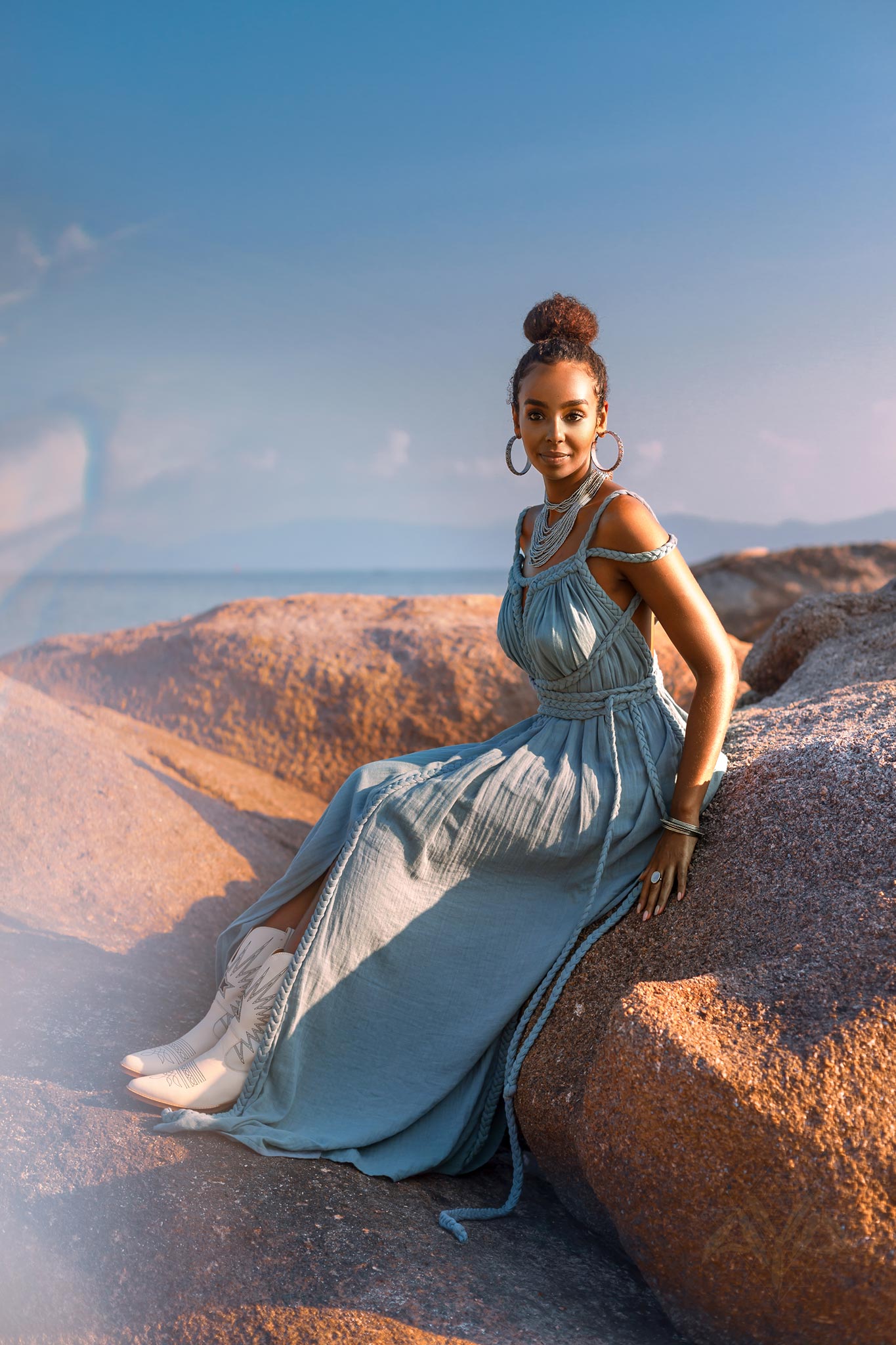 Sky Blue Greek Goddess Prom Boho Dress by AYA Sacred Wear