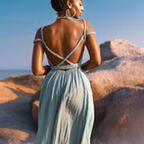 Sky Blue Greek Goddess Prom Boho Dress by AYA Sacred Wear