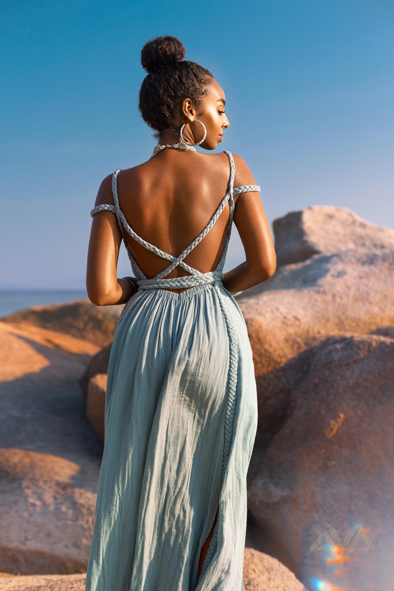Sky Blue Greek Goddess Prom Boho Dress by AYA Sacred Wear