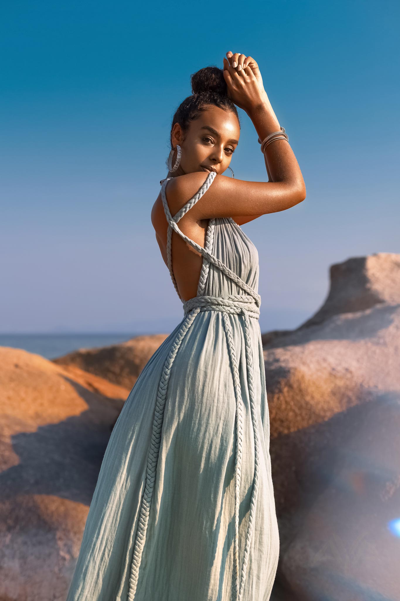 Sky Blue Greek Goddess Prom Boho Dress by AYA Sacred Wear