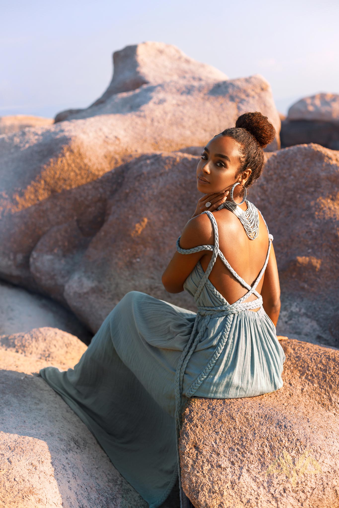 Sky Blue Greek Goddess Prom Boho Dress by AYA Sacred Wear