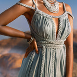 Sky Blue Greek Goddess Prom Boho Dress by AYA Sacred Wear