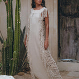 Soft Olive Colour Ladder Sides Dress • Organic Thick Cotton Dress - AYA Sacred Wear