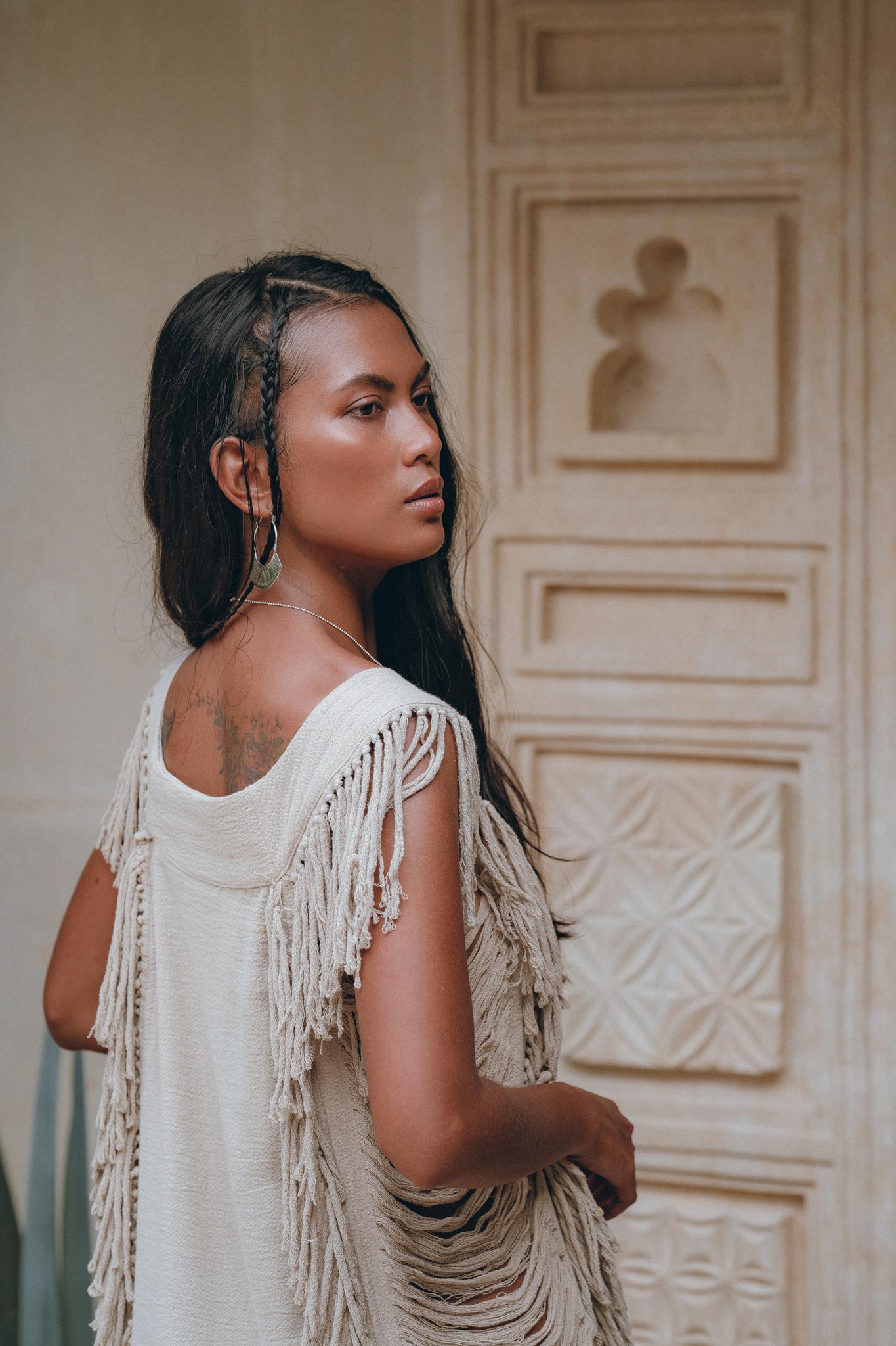 Soft Olive Colour Ladder Sides Dress • Organic Thick Cotton Dress - AYA Sacred Wear