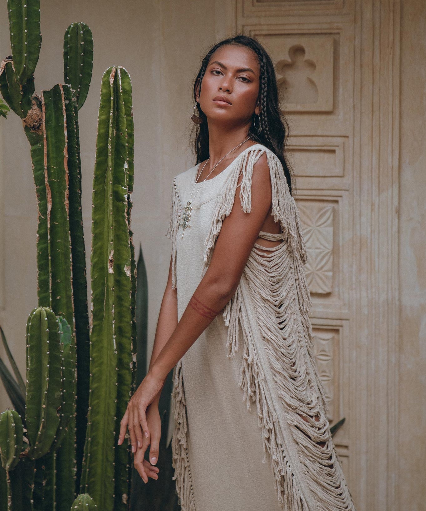 Soft Olive Colour Ladder Sides Dress • Organic Thick Cotton Dress - AYA Sacred Wear