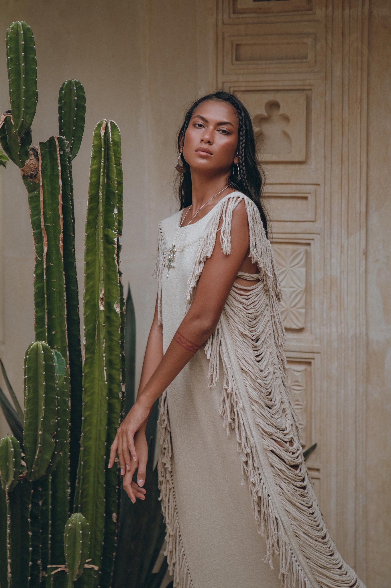 Soft Olive Colour Ladder Sides Dress • Organic Thick Cotton Dress - AYA Sacred Wear