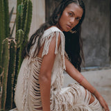 Soft Olive Colour Ladder Sides Dress • Organic Thick Cotton Dress - AYA Sacred Wear