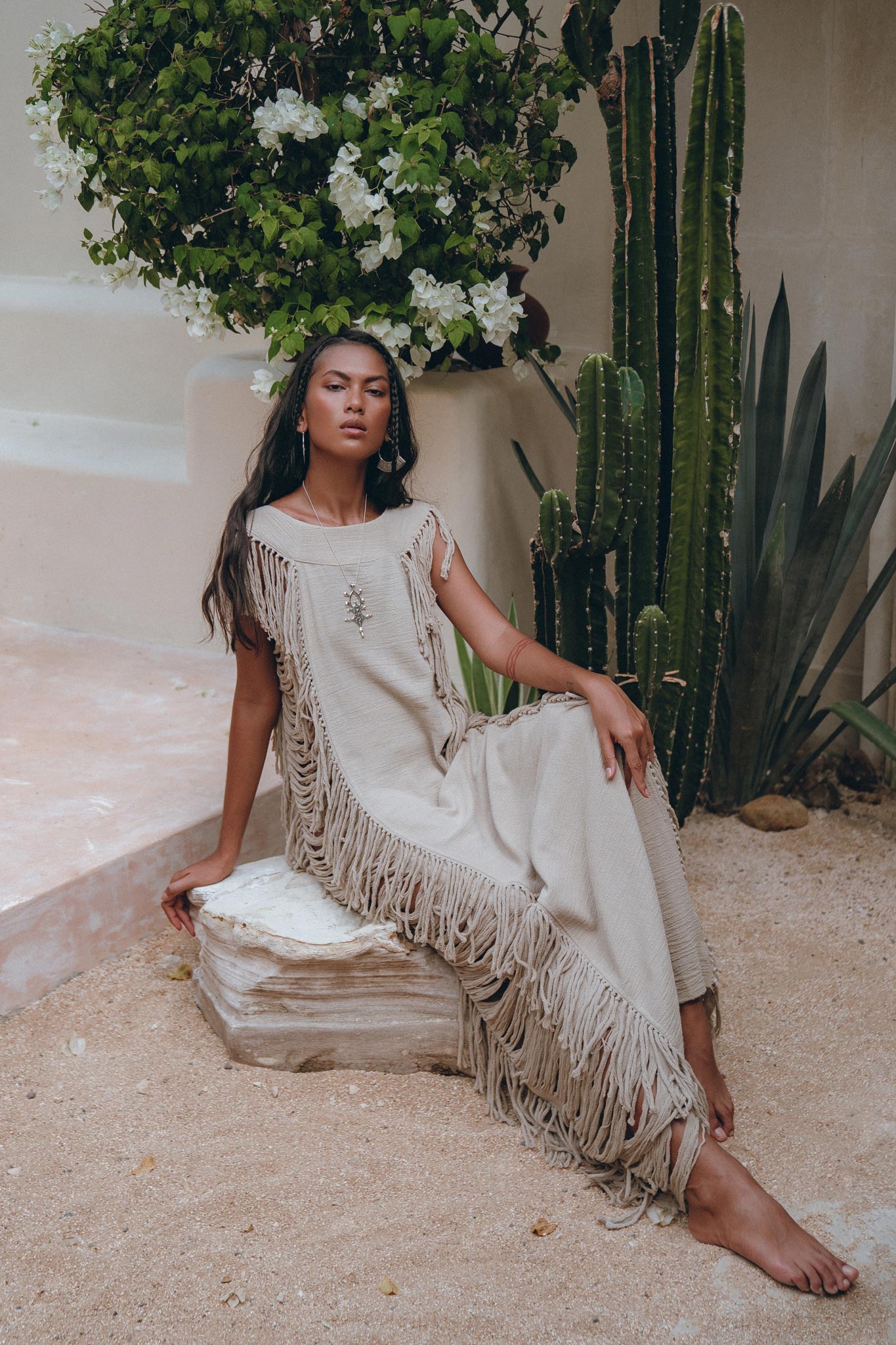 Soft Olive Colour Ladder Sides Dress • Organic Thick Cotton Dress - AYA Sacred Wear