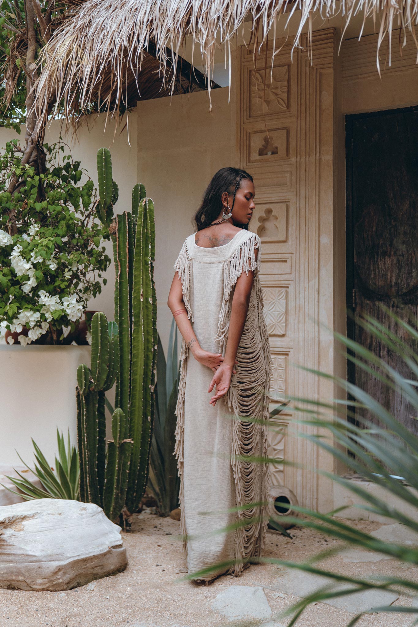 Soft Olive Colour Ladder Sides Dress • Organic Thick Cotton Dress - AYA Sacred Wear