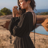 Tatva Dress Black Colour – Handmade V Front Back Kaftan - AYA Sacred Wear