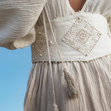 Tatva Dress in Ombre Mocco Colour — Organic Kaftan with Hand Embroidered Belt - AYA Sacred Wear