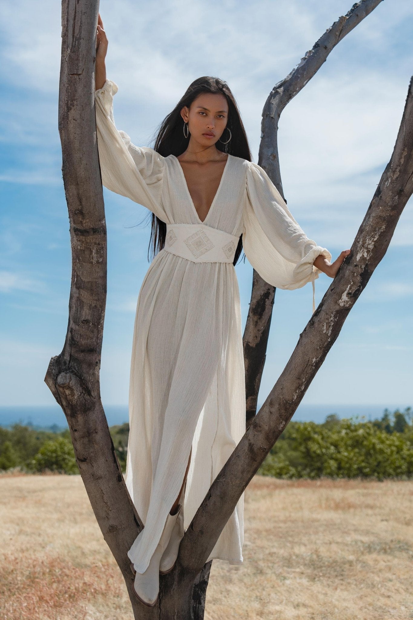 Tatva Dress Ivory Colour – Sustainable Bohemian Dress - AYA Sacred Wear