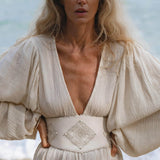 Tatva Dress Ivory Colour – Sustainable Bohemian Dress - AYA Sacred Wear