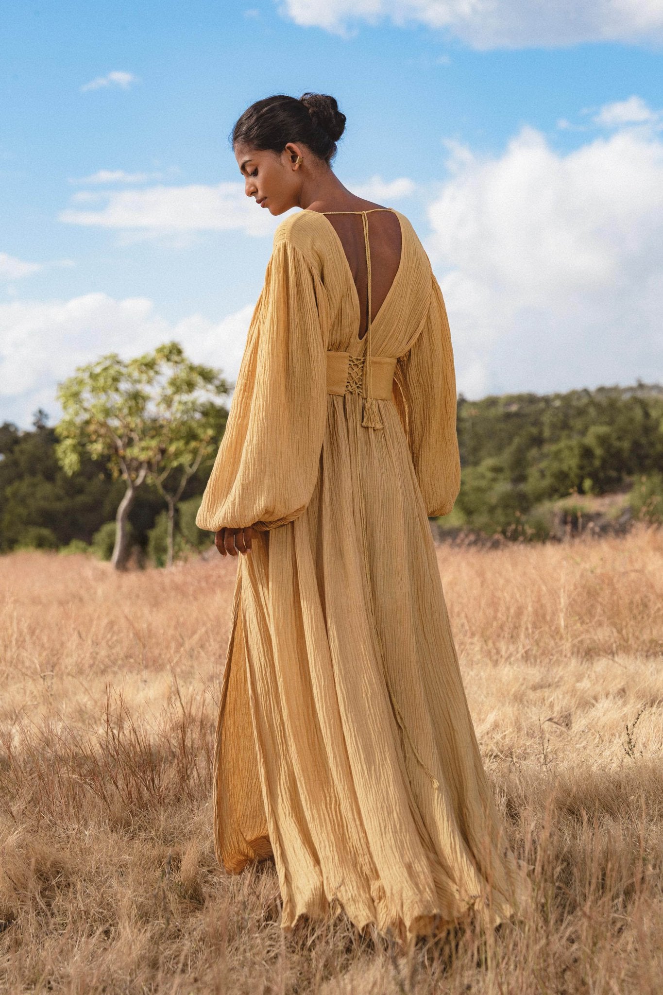 Tatva Dress Saffron Gold Colour – Organic Goddess Dresses - AYA Sacred Wear
