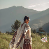 Unique Off-White Boho Poncho with Hand Loomed Tassels - AYA Sacred Wear