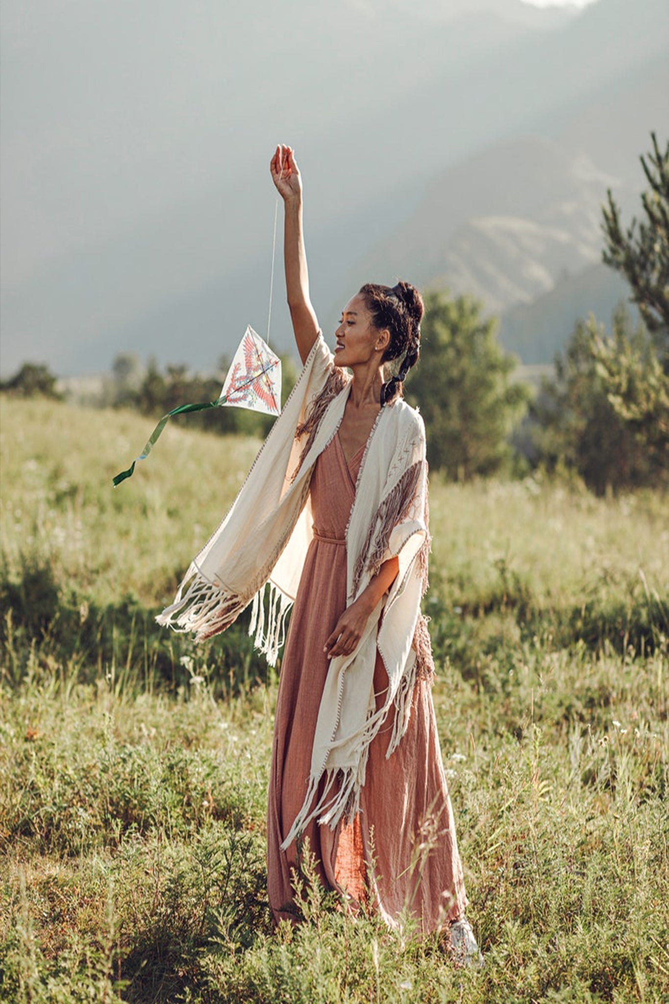 Unique Off - White Boho Poncho with Hand Loomed Tassels - AYA Sacred Wear