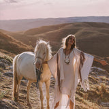 Unique Off - White Boho Poncho with Hand Loomed Tassels - AYA Sacred Wear