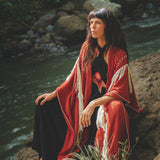 Unisex Handwoven Cotton Wine Red Poncho - AYA Sacred Wear