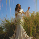 Vanilla Cream Sundari Silk Gown • Boho Open Back Fairy Tale Dress • Boho Bridal Dress - AYA Sacred Wear