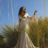 Vanilla Cream Sundari Silk Gown • Boho Open Back Fairy Tale Dress • Boho Bridal Dress - AYA Sacred Wear