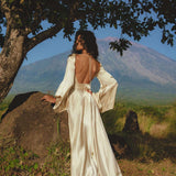 Vanilla Cream Sundari Silk Gown • Boho Open Back Fairy Tale Dress • Boho Bridal Dress - AYA Sacred Wear