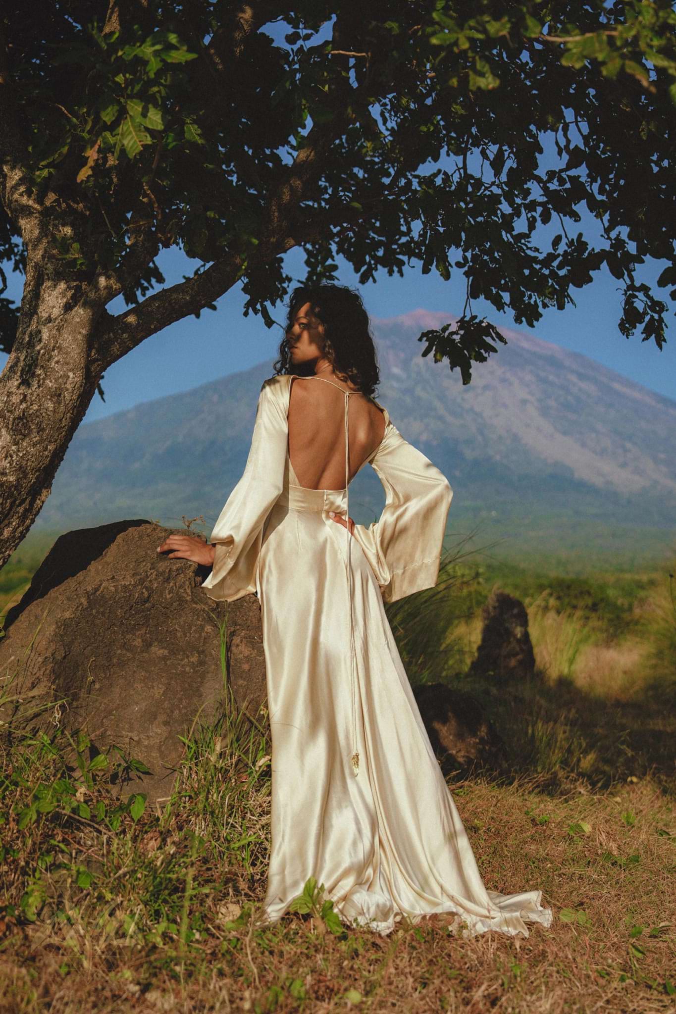 Vanilla Cream Sundari Silk Gown • Boho Open Back Fairy Tale Dress • Boho Bridal Dress - AYA Sacred Wear