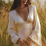 Vanilla Cream Sundari Silk Gown • Boho Open Back Fairy Tale Dress • Boho Bridal Dress - AYA Sacred Wear